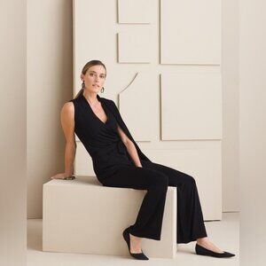 Chico's Travelers Classic Wrap Jumpsuit V Neck Sleeveless Wide Leg Size 16 (Size